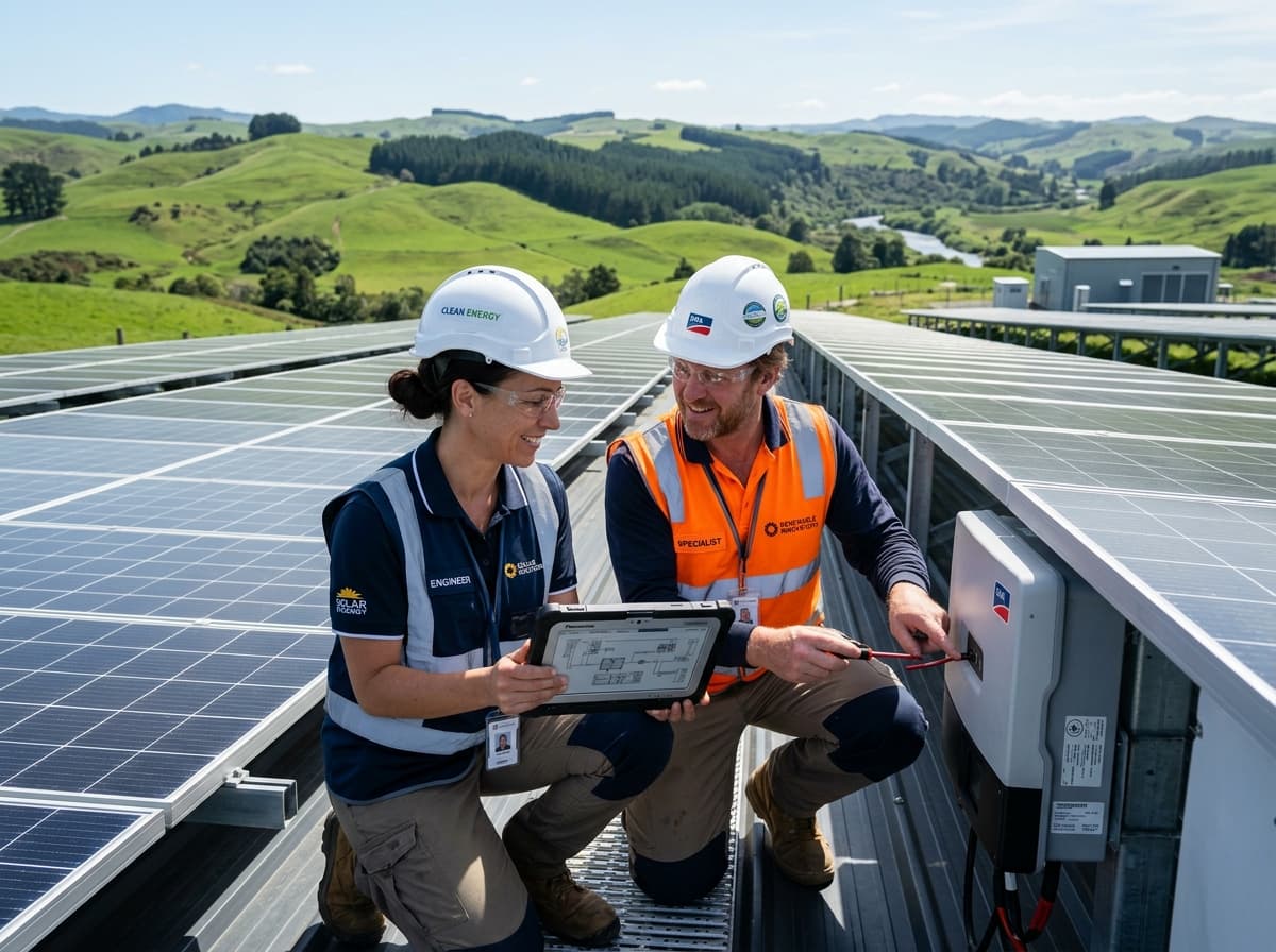 Solara Energy certified renewable energy engineers collaborating on solar infrastructure